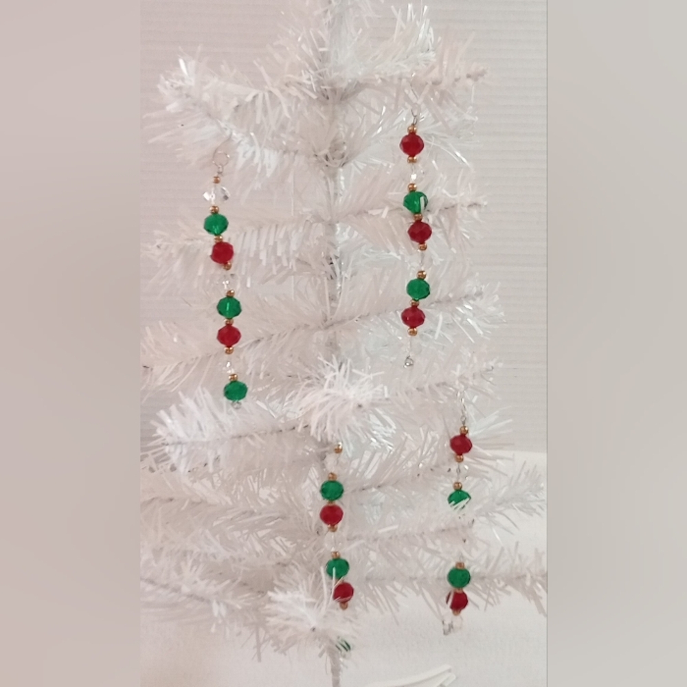 Festive Red and Green Beaded Handmade Ornaments Lot of 4